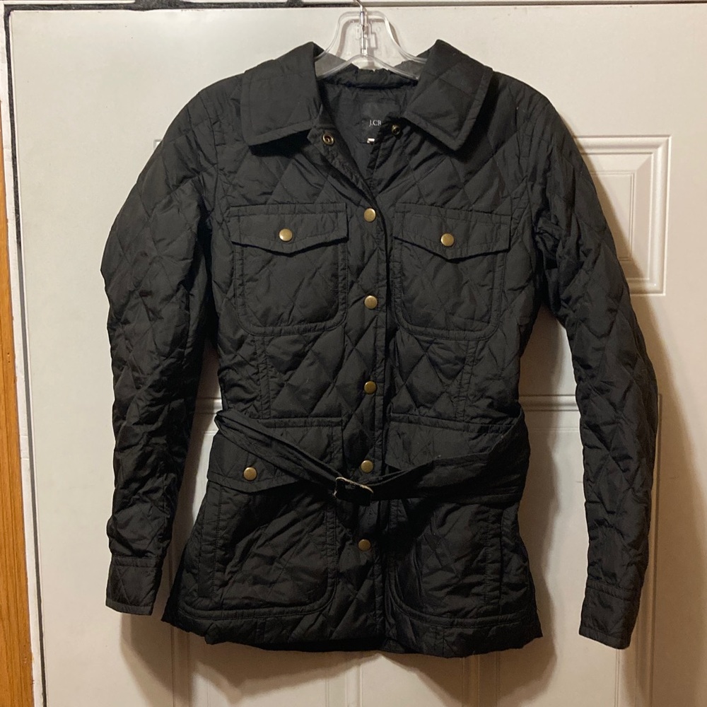 J. Crew Black Quilted Jacket with‎ Belt XS